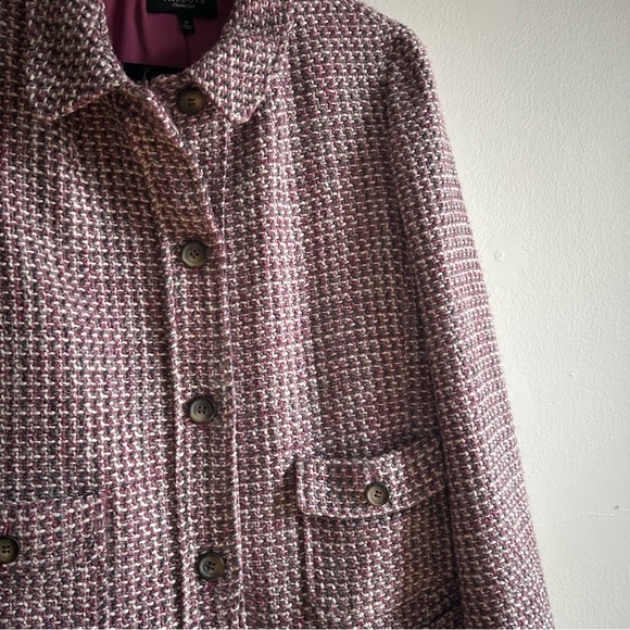 Talbots S 16 Tweed Pink Elegant Classic Button Front Blazer Jacket - Picture 7 of 12